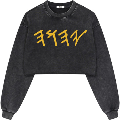 True Name Women's Raw Edge Cropped Sweatshirt
