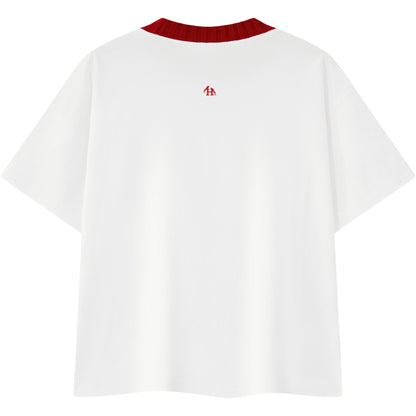 Turn And Live Knitted Neck Short-Sleeve T-Shirt