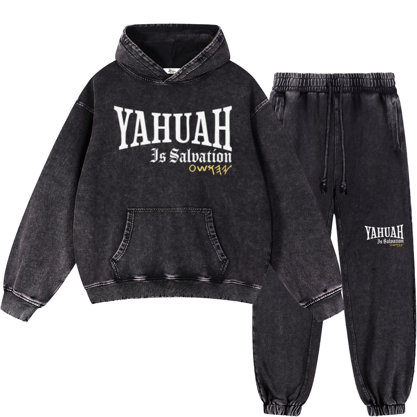 Yahuah Is Salvation Men's Black Vintage Heavyweight Sweatsuit Bundle