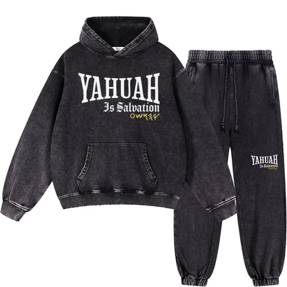 Yahuah Is Salvation Men's Black Vintage Heavyweight Sweatsuit Bundle