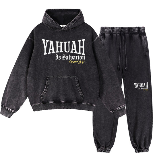 Yahuah Is Salvation Men's Black Vintage Heavyweight Sweatsuit Bundle