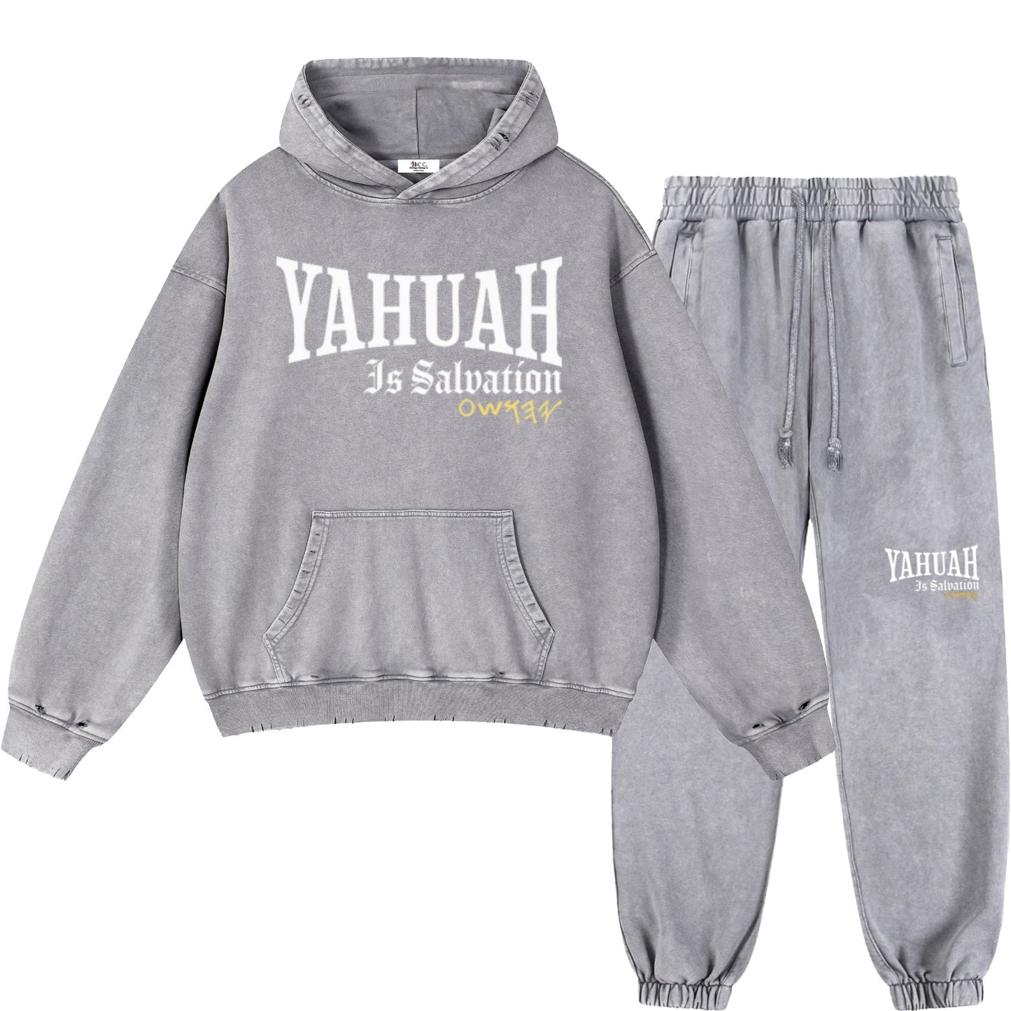 Yahuah Is Salvation Men's Light Gray Vintage Heavyweight Sweatsuit Bundle