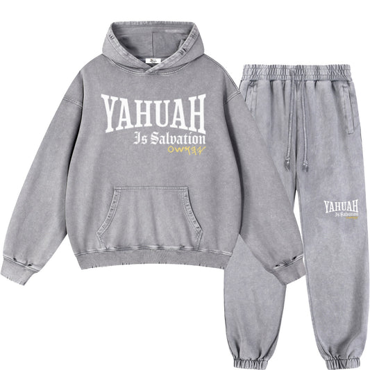 Yahuah Is Salvation Men's Light Gray Vintage Heavyweight Sweatsuit Bundle