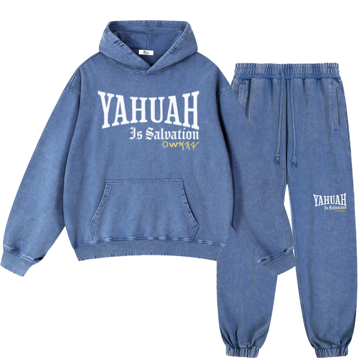 Yahuah Is Salvation Men's Royal Blue Vintage Heavyweight Sweatsuit Bundle