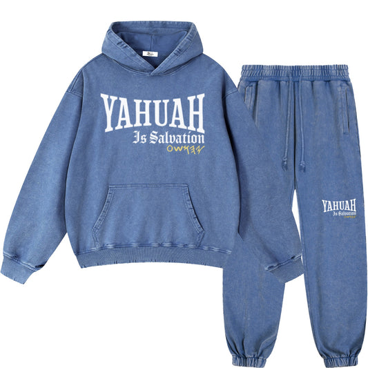 Yahuah Is Salvation Men's Royal Blue Vintage Heavyweight Sweatsuit Bundle