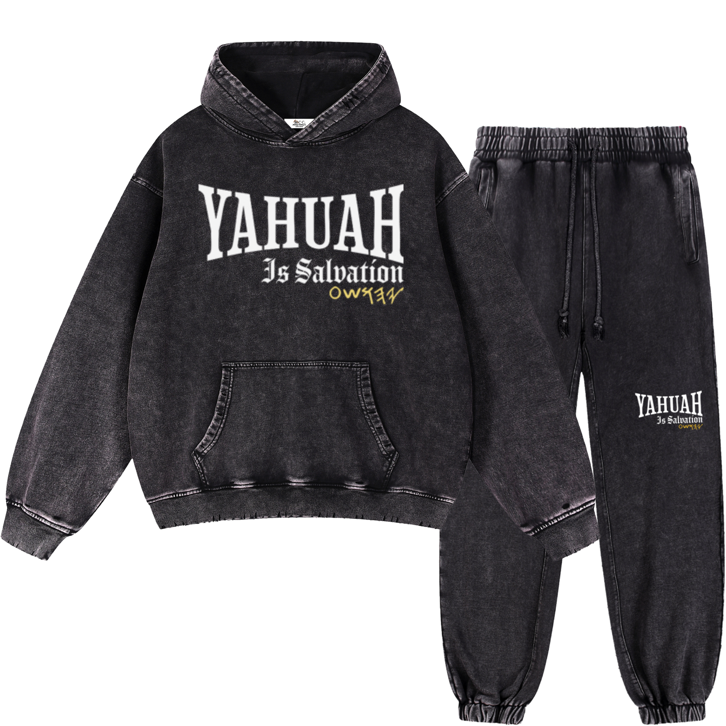 Yahuah Is Salvation Men's Black Vintage Heavyweight Sweatsuit Bundle
