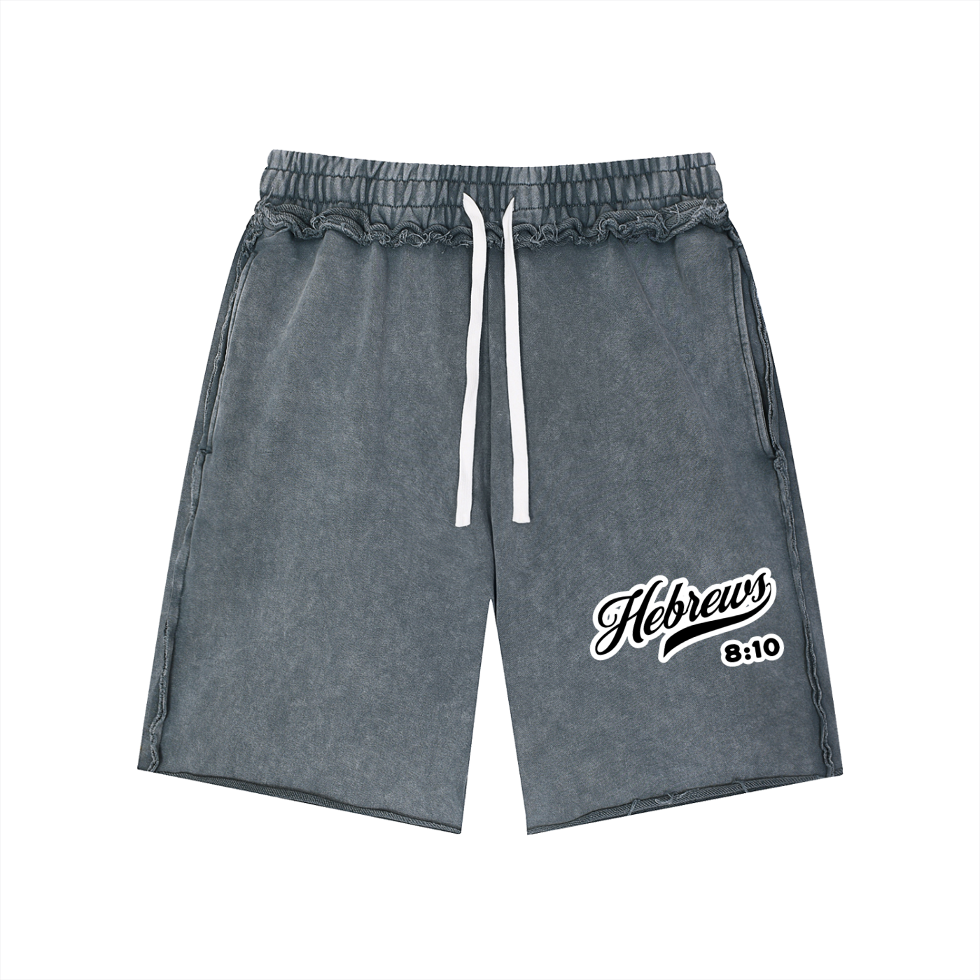 hebrews 8 10,scripture shorts,faith based clothing,set apart clothing,100 percent cotton,cotton shorts,hebrew apparel,modest streetwear,vintage wash shorts,knee length shorts