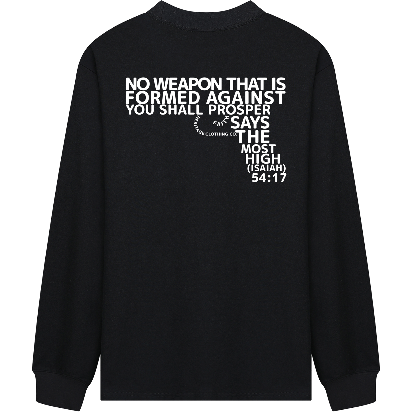 HeritageClothingCo.,heritageclothingco,Yahuah,Yahusha,100% Cotton,Long-Sleeve,T-Shirt,Graphic Long-Sleeve,No Weapon Shall Prosper,Long-Sleeve T-Shirt