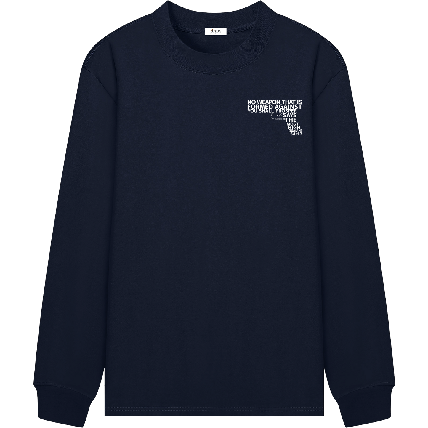 HeritageClothingCo.,heritageclothingco,Yahuah,Yahusha,100% Cotton,Long-Sleeve,T-Shirt,Graphic Long-Sleeve,No Weapon Shall Prosper,Long-Sleeve T-Shirt