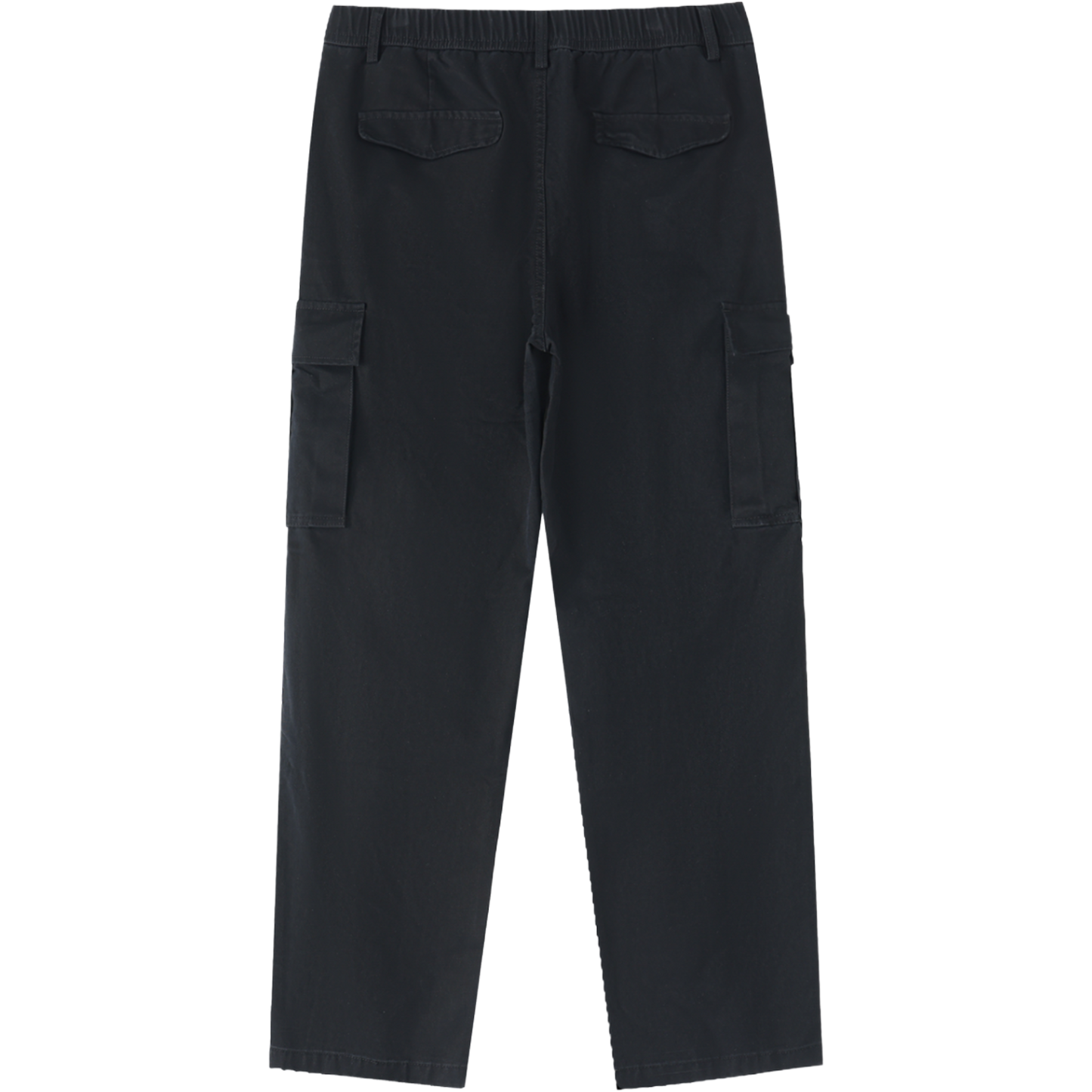 Men’s Heritage Black Cargo Pants made from 100 percent cotton with a mid rise elastic waist and loose full length fit
