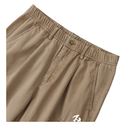 Men’s Heritage Brown, Beige Cargo Pants made from 100 percent cotton with a mid rise elastic waist and loose full length fit