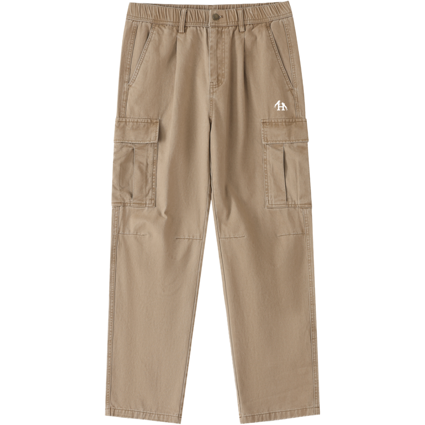 Men’s Heritage Brown, Beige Cargo Pants made from 100 percent cotton with a mid rise elastic waist and loose full length fit