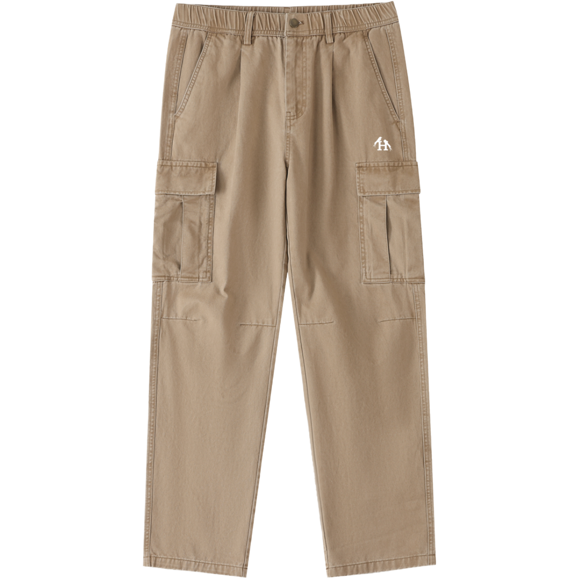 Men’s Heritage Brown, Beige Cargo Pants made from 100 percent cotton with a mid rise elastic waist and loose full length fit