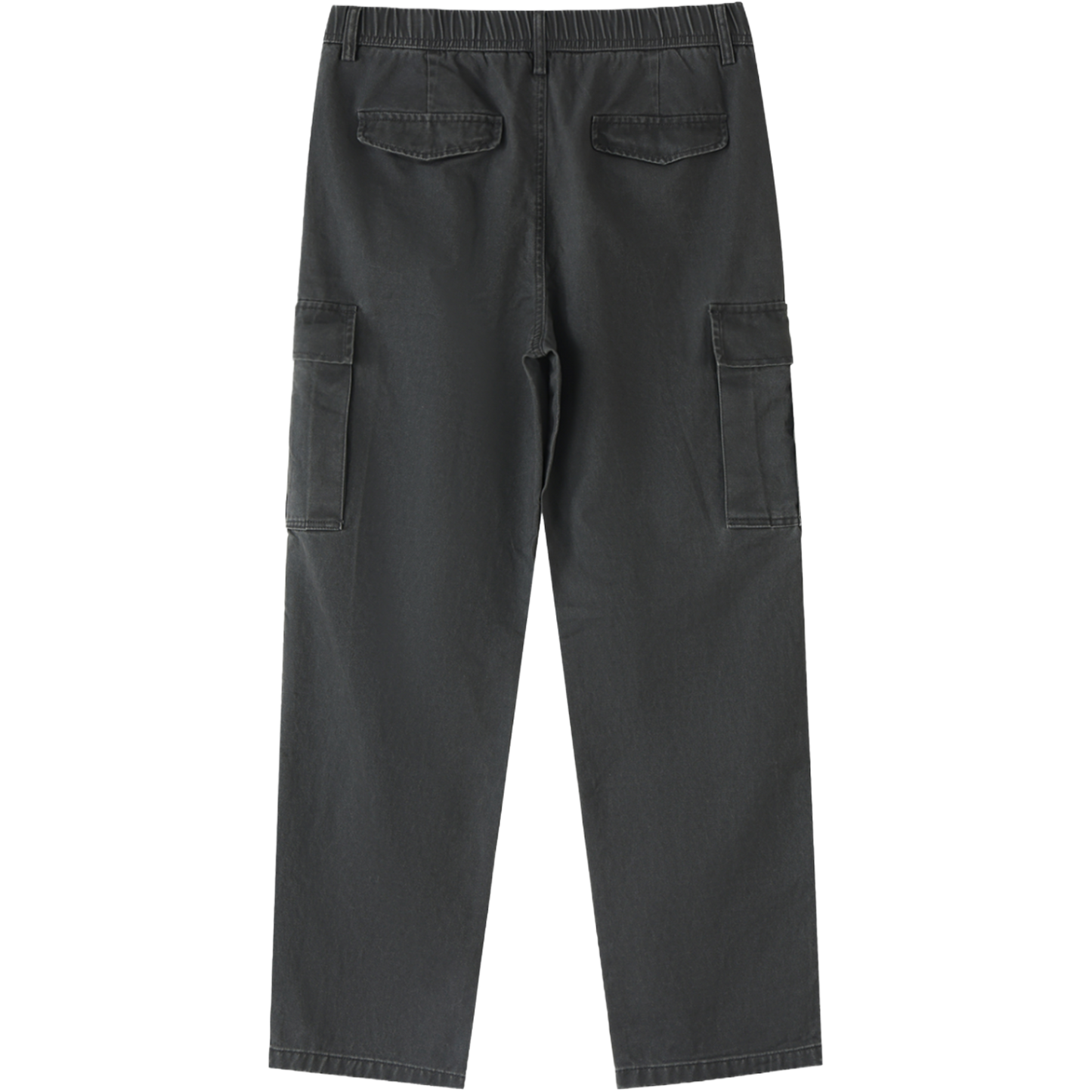 Men’s Heritage Dark Gray Cargo Pants made from 100 percent cotton with a mid rise elastic waist and loose full length fit