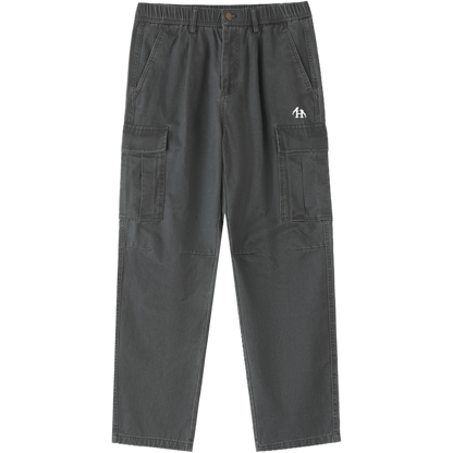 Men’s Heritage Dark Gray Cargo Pants made from 100 percent cotton with a mid rise elastic waist and loose full length fit