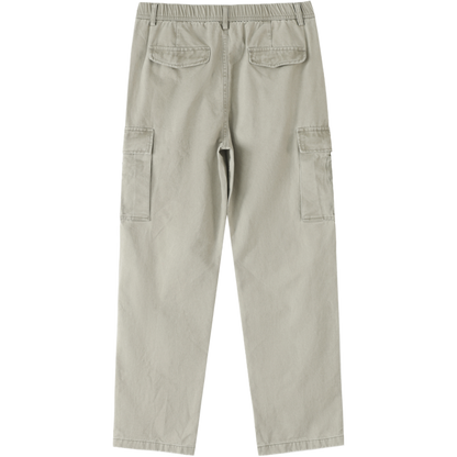 Men’s Heritage Light Gray Cargo Pants made from 100 percent cotton with a mid rise elastic waist and loose full length fit