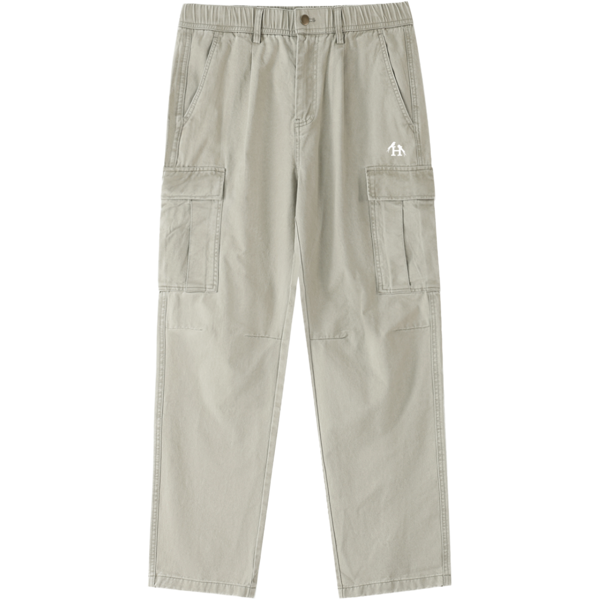 Men’s Heritage Light Gray Cargo Pants made from 100 percent cotton with a mid rise elastic waist and loose full length fit