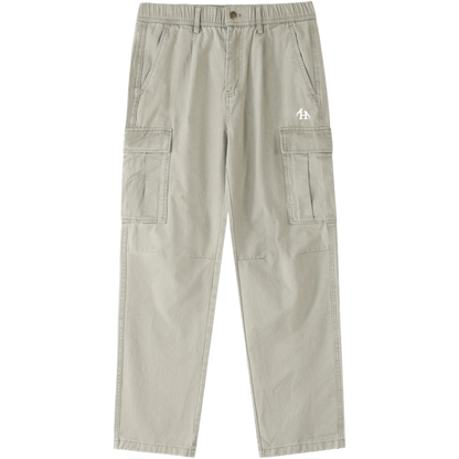 Men’s Heritage Light Gray Cargo Pants made from 100 percent cotton with a mid rise elastic waist and loose full length fit
