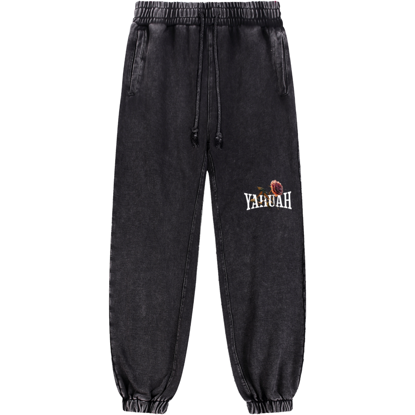 peace purity and presence women’s cotton sweatpants black front view
