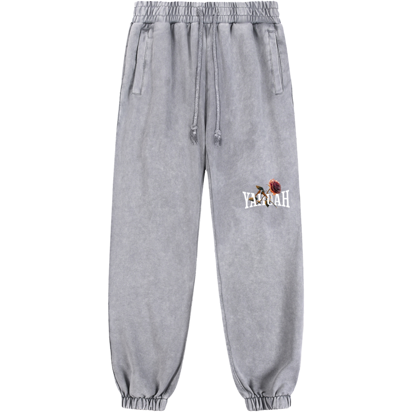 peace purity and presence women’s cotton sweatpants light gray front view