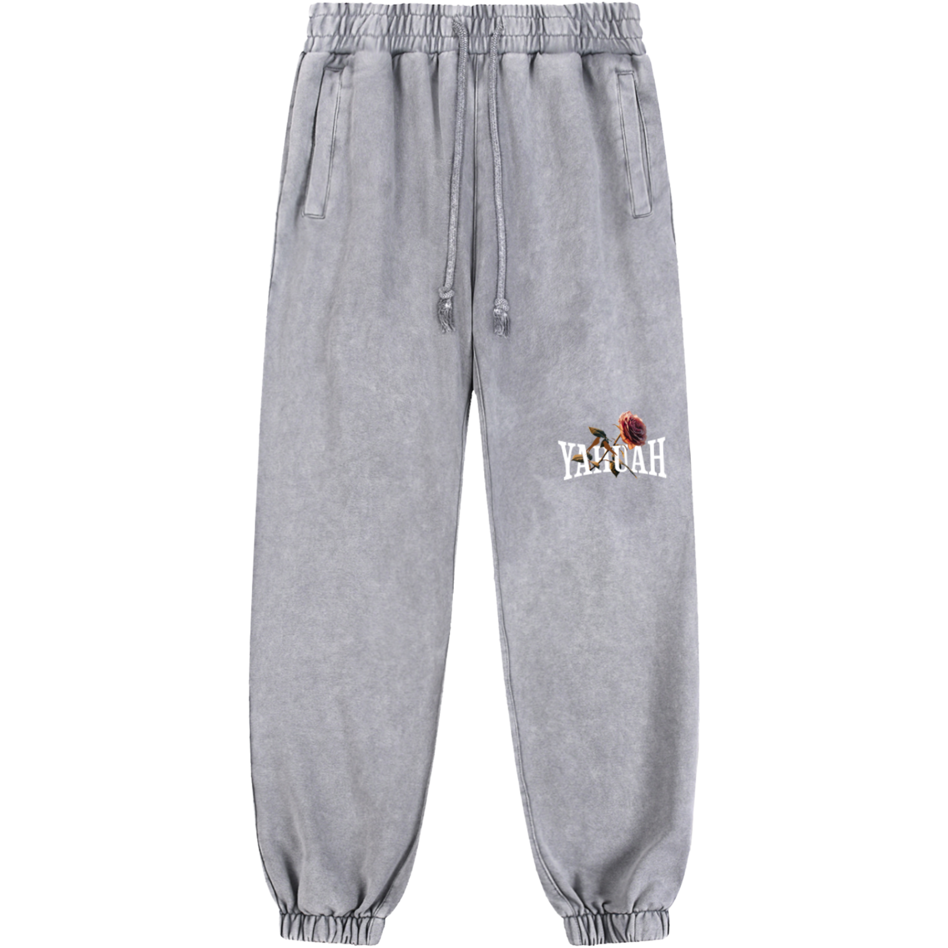 peace purity and presence women’s cotton sweatpants light gray front view
